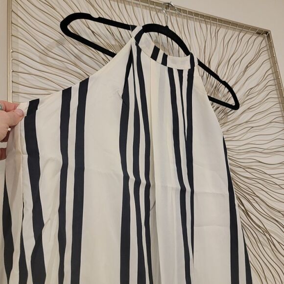 Anthropologie Bishop + Young Ivory Navy Striped High Neck Sleeveless Top Large - Picture 6 of 12